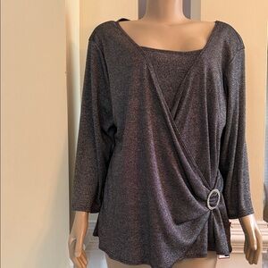 Chic Black/Silver Women's Blouse with Ring Accent